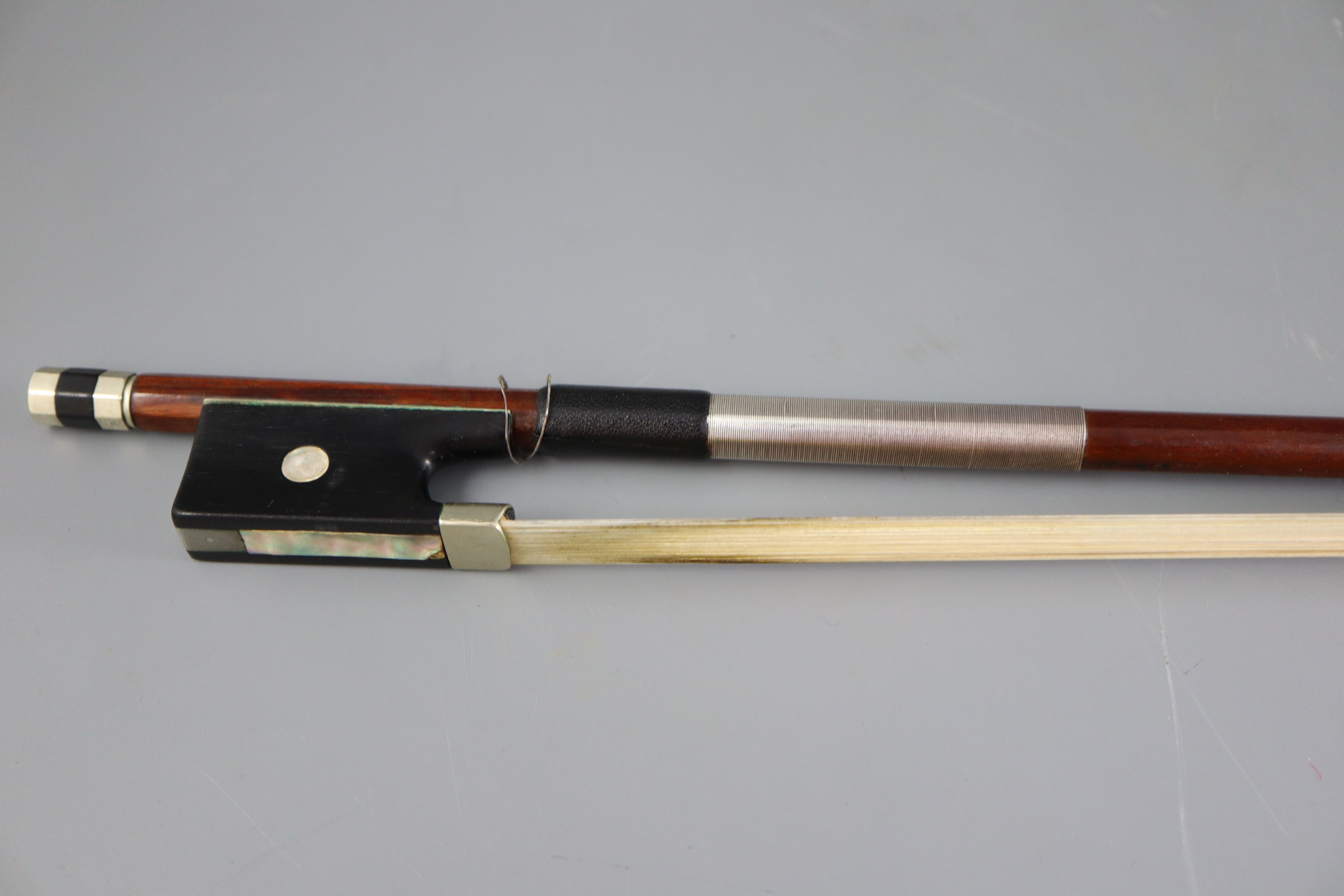 A James Tubbs nickel mounted bow, late 19th/early 20th century, 74.5cm long